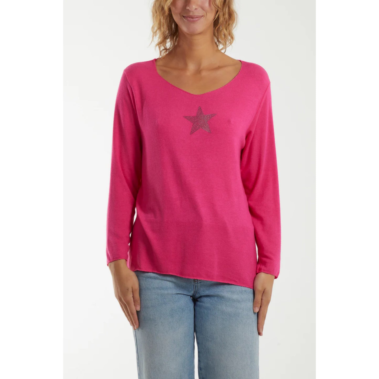 Diamante star top - Hot pink