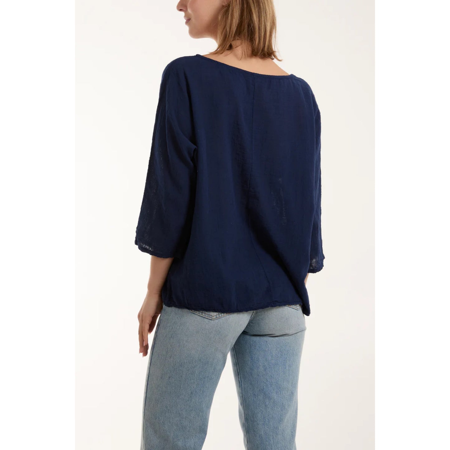Relaxed 3/4 sleeve top - Navy