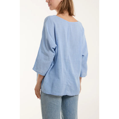 Relaxed 3/4 sleeve top - Light blue