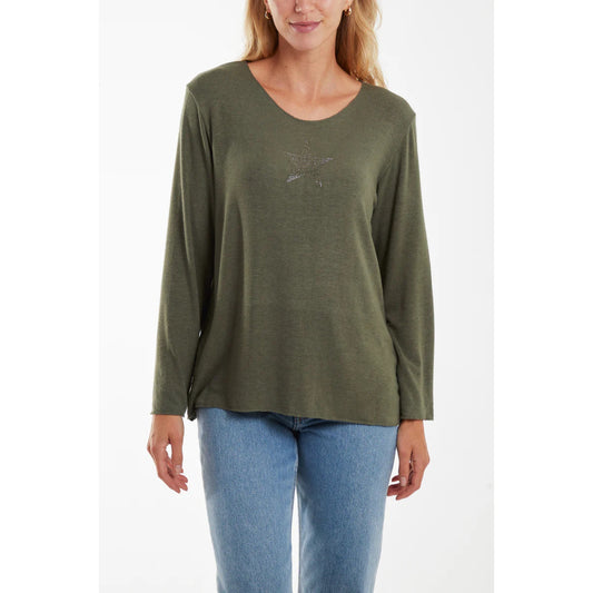 Diamante star top - Khaki