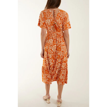 Orange floral midi dress
