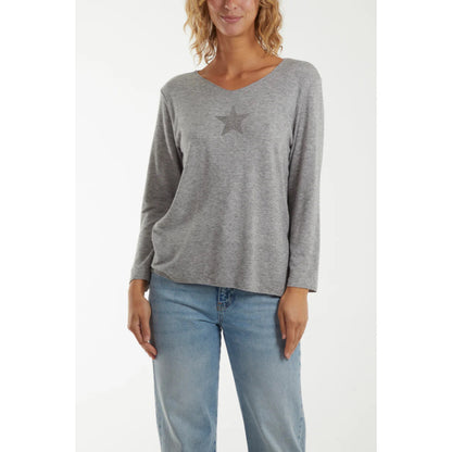 Diamante star top - Light grey