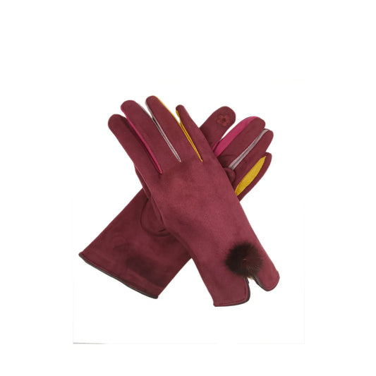 Pompom gloves - Burgundy